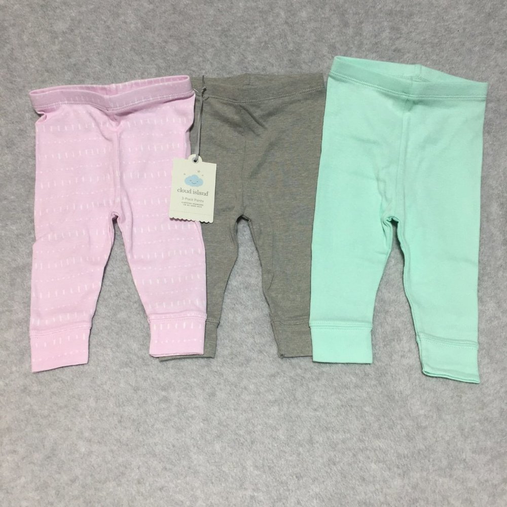 Cloud Island Baby Girl 3-6m Pull--On Pants Pink Green Gray